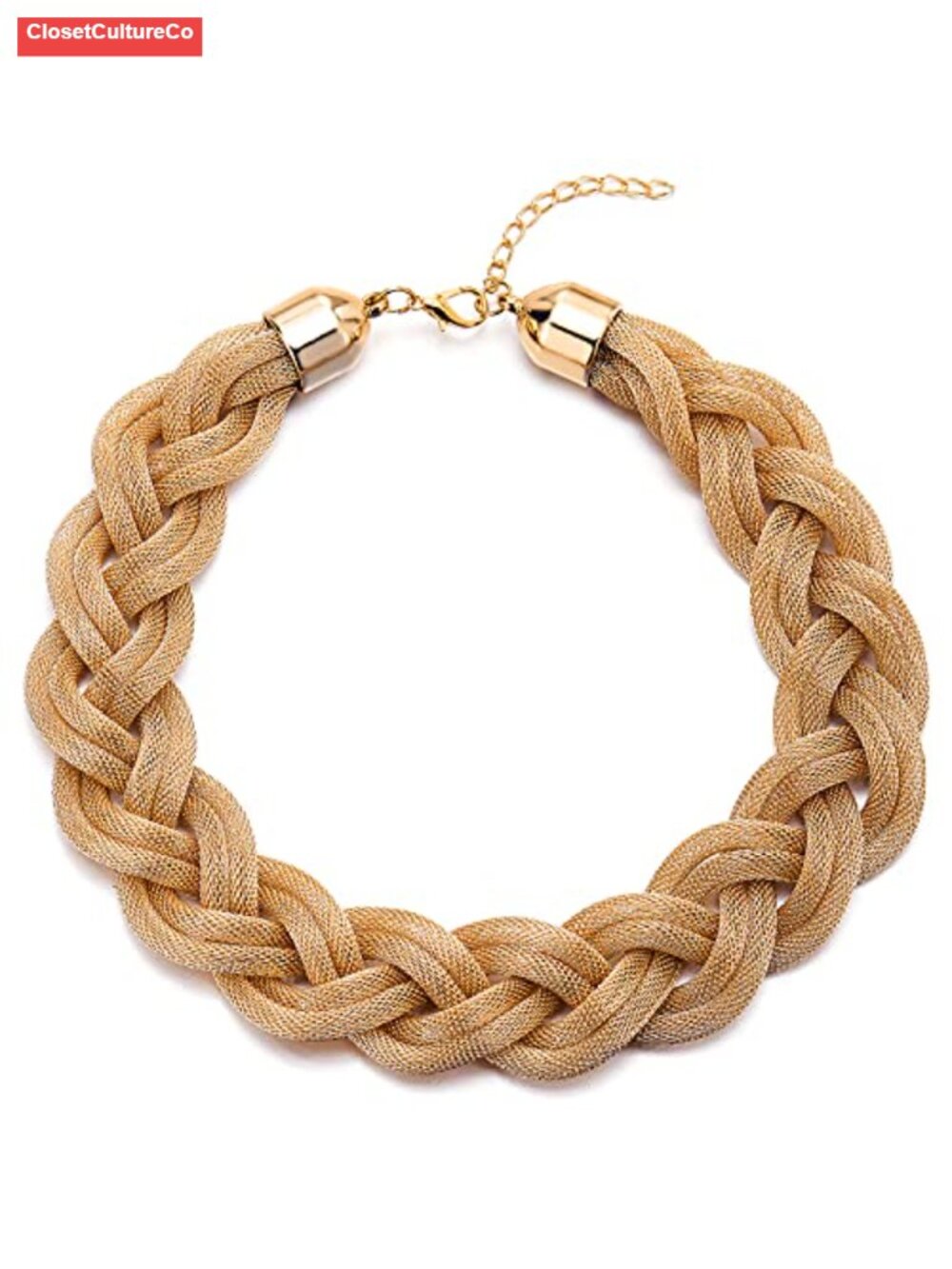 Gold Plated Braided Mesh Bib Necklace Collar Choker Statement Prom